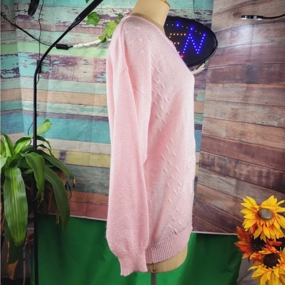 BARBRA SUE vintage baby pink cardigan, floral/pearl embroidery, Made in Thailand - Picture 4 of 7